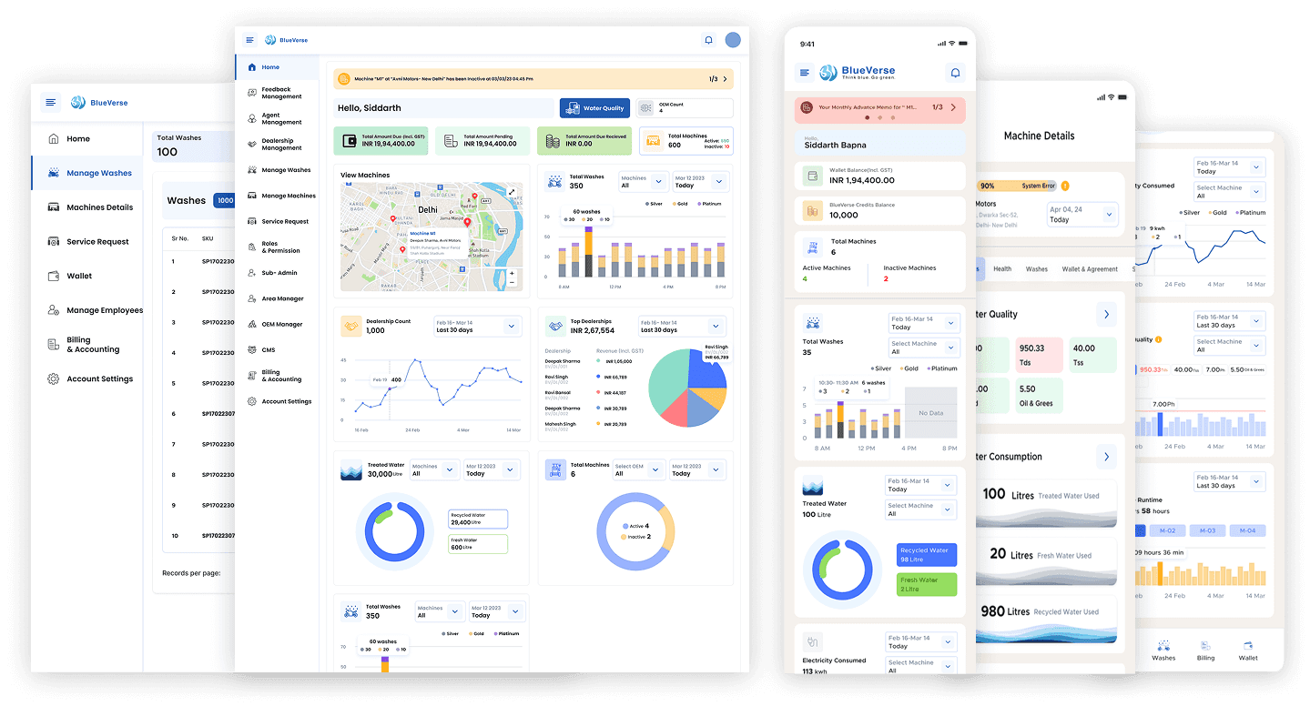Blueverse platform interface screens