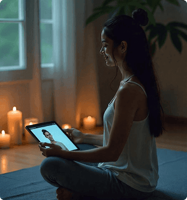 Person at desk using Cartha AI online therapy